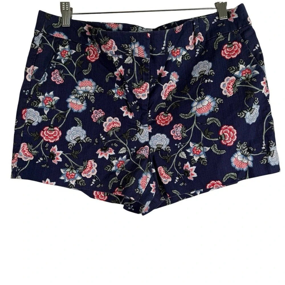 Loft The Riviera Shorts Blue Floral Print‎ Women's Size 12 Coastal Summer Casual